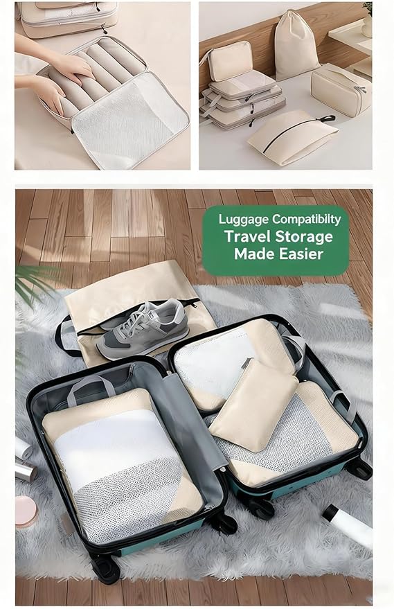 Compression Packing Cubes for Suitcases – 9 Set Travel Luggage Organiser Bags with Mesh Design, Waterproof Ultralight Packing Cubes for Backpack, Clothes & Home Storage (Black)