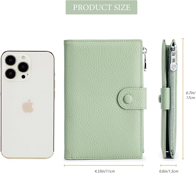 Leather Passport Holder for Women, Slim RFID Blocking Travel Wallet, Compact Passport Wallet with Zippered Coins Pocket and SIM Slots, Ladies Passport Cover Case