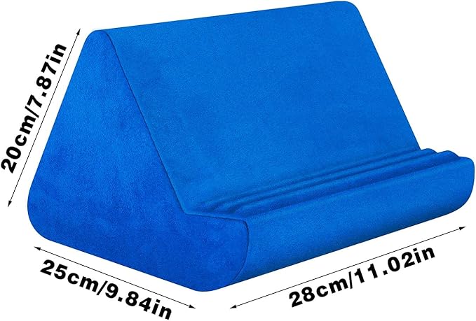 Soft Blues Electrical Blue Pillow Stand with Pocket - Lazy Holder for Bed Sofa with Adjustable Viewing Angle - Compatible with iPads Tablets eReaders Smartphones Books Magazines