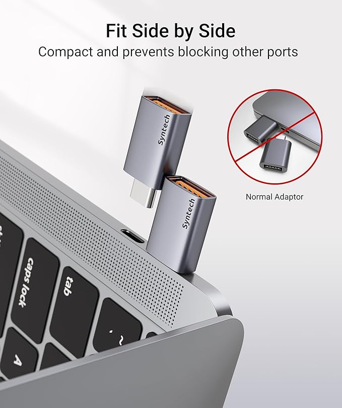 Syntech USB C to USB Adapter (2 Pack), 10Gbps USB3.2 Gen 2 Fit Side by Side, Type C Male to A 3.2 Female Adapter Compatible with iPhone 17 16 Pro Max/iPad/iMac/MacBook Pro and Thunderbolt 4/3 Devices