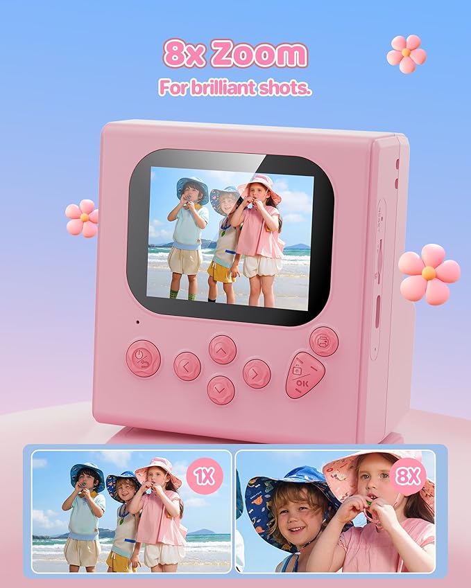 Kids Camera Instant Print Pink: HODDRCCN Instant Print Camera for Kids - Christmas & Birthday Gift for Boys and Girls Ages 3-12 - Includes 32G SD Card & Portable Lanyard & 3 Rolls Printing Paper