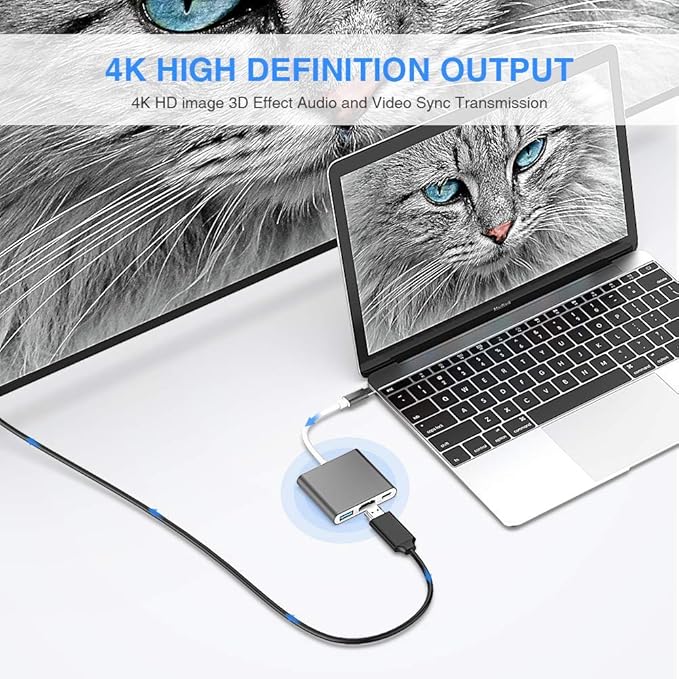 USB C to HDMI Adapter, 4K USB Hub with 100W PD Charging, USB-A 3.0 Port, Multiport Adapter for MacBook, Chromebook, iPad, Surface, TV, Monitor, and More (Gray, 4.3 * 2.9 * 0.6)