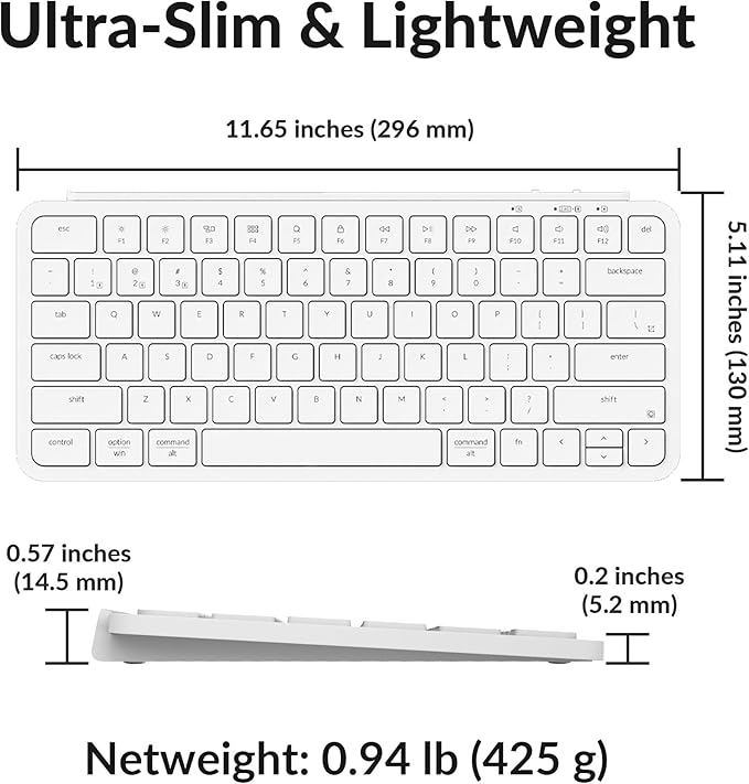 Keychron B1 Pro Ultra-Slim ZMK/Launcher Wireless Bluetooth 2.4 GHz/Wired Connection Keyboard for Mac Windows Linux - White