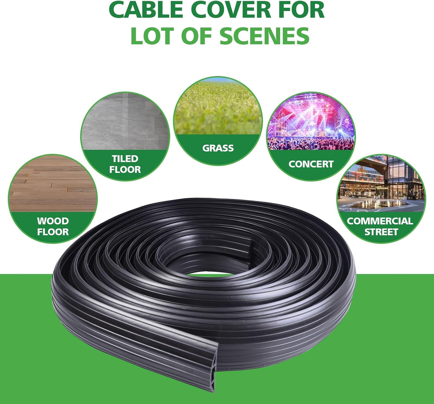 4ft Floor Cable Cover Heavy Duty PVC Cord Cover Wire Cover to Prevent Trip Hazard for Home Office or Outdoor(4ft, Black)