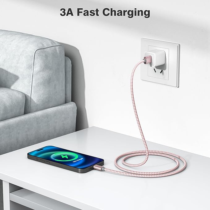 Elebase iPhone 17 16 Pro Max Charging Cable 1.5/3.3/6.6FT 3Pack,USB A to Type C Car Charger Cord,USBC Power Cable for New Apple iPad 10 10th Mini 8 8th 7 7th Air 5 5th 6 6th Airpods 4 4th Generation