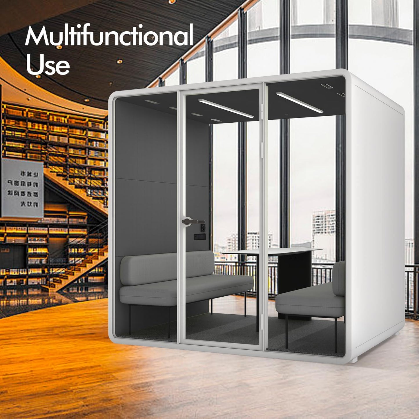 Soundproof Office Pod Booth, Quiet Meeting Pod with Acoustic Panels, Sound Proof Room with Desk, Portable Removable Working Booth for Private Phone Calling, Study, 4 People L Size H92in W91in D70in