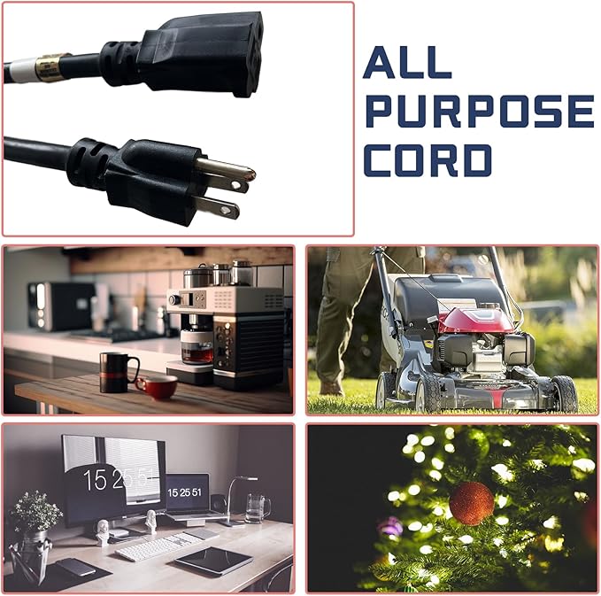 12 Ft Outdoor Extension Cord - 12/3 SJTW Heavy Duty Black Extension Cable with 3 Prong Grounded Plug - Power Cord for Lawn, Garden, Appliances