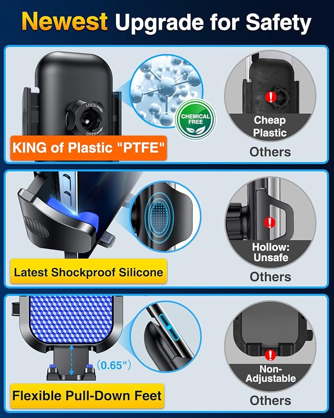 VANMASS Ace Car Phone Holder Mount New Upgraded [Military Steel Hook & Super Suction Cup] Handsfree Cell Phone Holder Car Dash Windshield Air Vent Stand for iPhone 14 13 12 Pro Max Samsung Truck,Blue