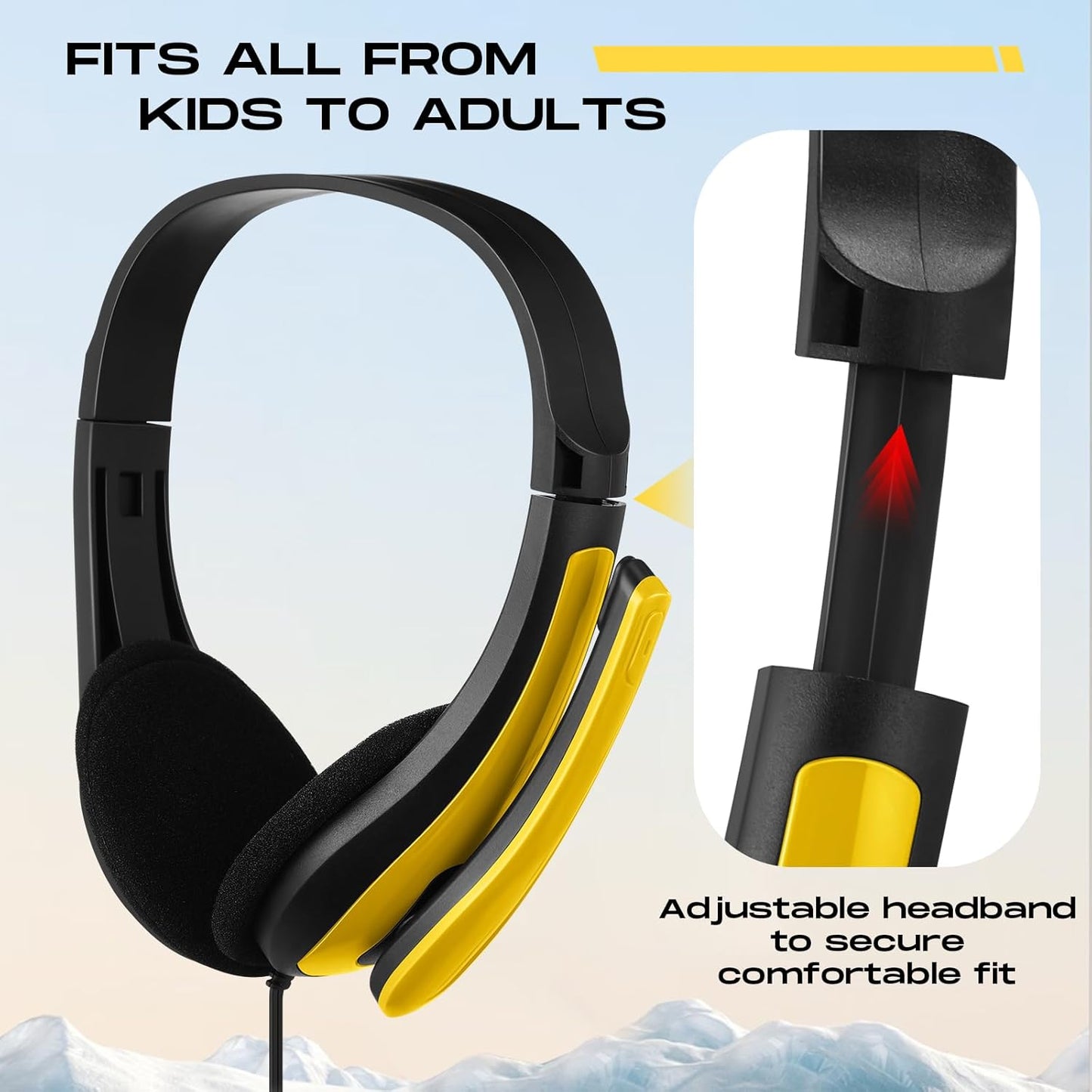 Yunsailing 20 Pack Bulk Classroom Headphones with Microphone Students Kids Wired School Class Set Headphones for School Library Computer Office Adults 3.5 Jack Universal Plug(Yellow)