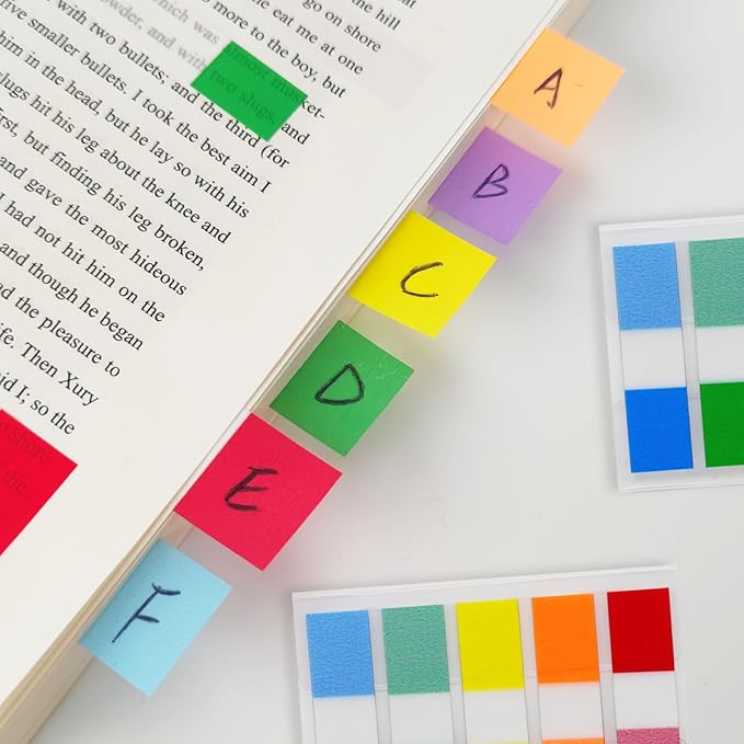 KICNIC Sticky Tabs 1000 Pcs (1.77 * 0.47 in),Fluorescent Pop Up Book Tabs, Adhesive Index Tabs for Annotating Books, Page Marker Flags, Reusable for School, Binder, Office, 8 Dispensers (10 Colors)