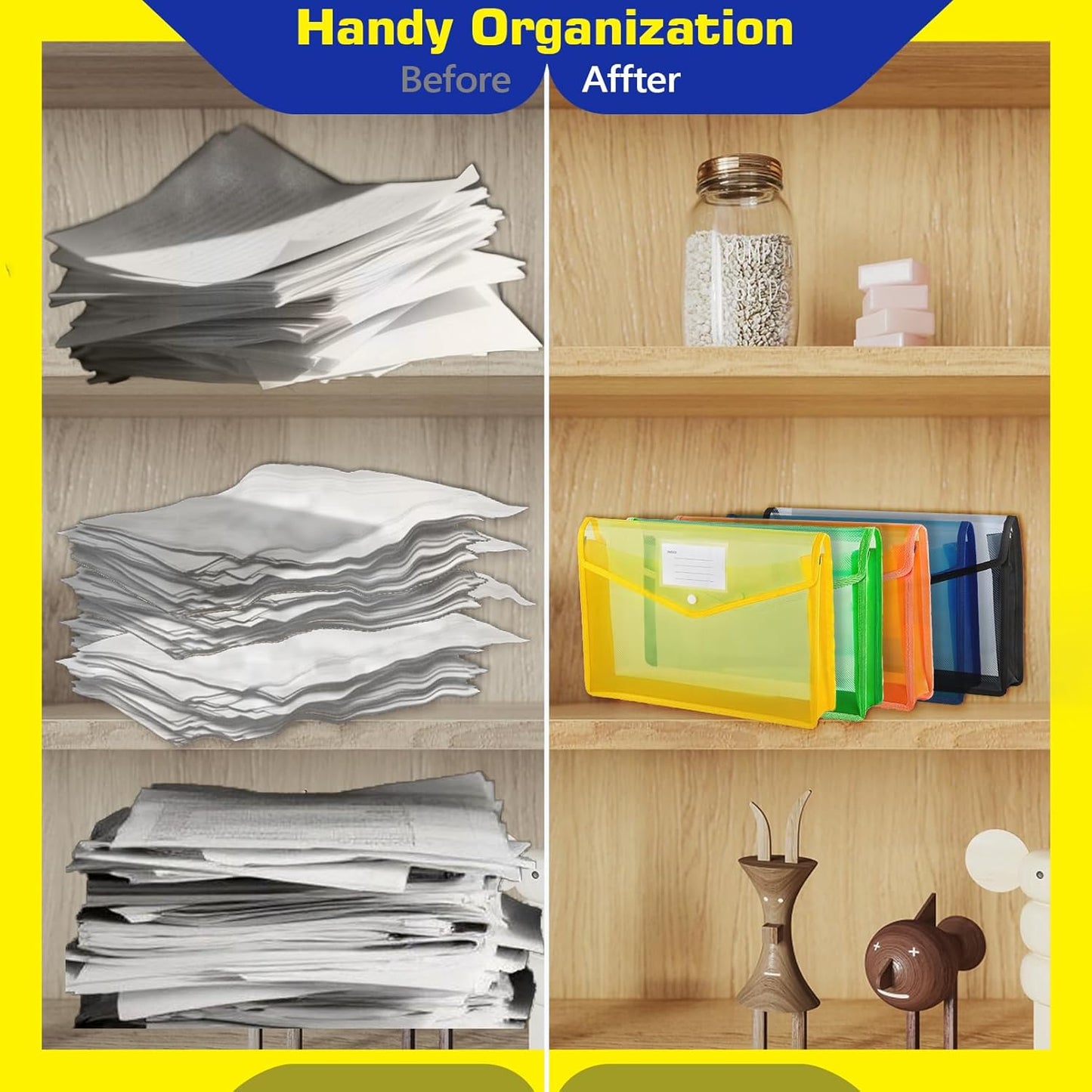 5 Pack Plastic Expanding File Folder, Waterproof Transparent File Folder, Poly Envelope with Snap Closure, Large Capacity, Fit Letter/A4 Size, Document Organizer for Office Home