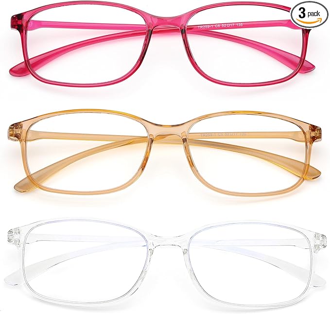 AQWANO Unbreakable Reading Glasses for Women 3 Pack - TR90 Flexible Lightweight Computer Readers (2.0) Blue Light Blocking, Comfortable Clear Frame, Cute & Stylish Designer Eyeglasses
