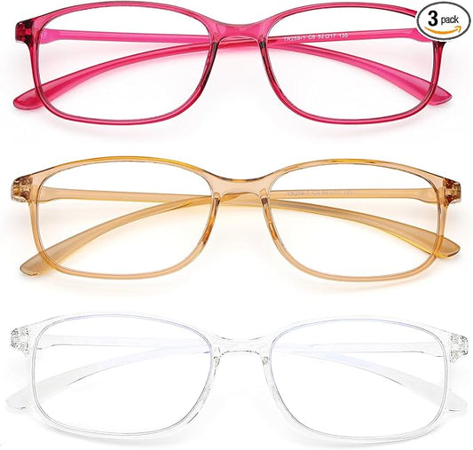AQWANO Unbreakable Reading Glasses for Women 3 Pack - TR90 Flexible Lightweight Computer Readers (2.0) Blue Light Blocking, Comfortable Clear Frame, Cute & Stylish Designer Eyeglasses