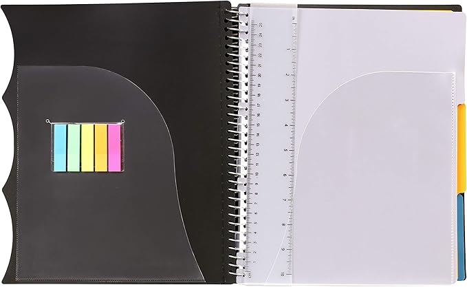 Mintra Office Durable PREMIUM Spiral Notebook, ((Black, 3 Subject, 8.5in x 11in)), Fabric Covered Coils, No Snags, Removable Adjustable Pocket Dividers, Ruler, Organization, Customizable