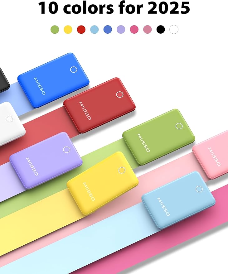 miisso 10000mAh Slim Portable Charger with Built in Cable, Power Bank Travel Charger External Battery Pack for Phone, 3 Output USB Type C Cord Clutch Charger Compatible with iPhone, Pink