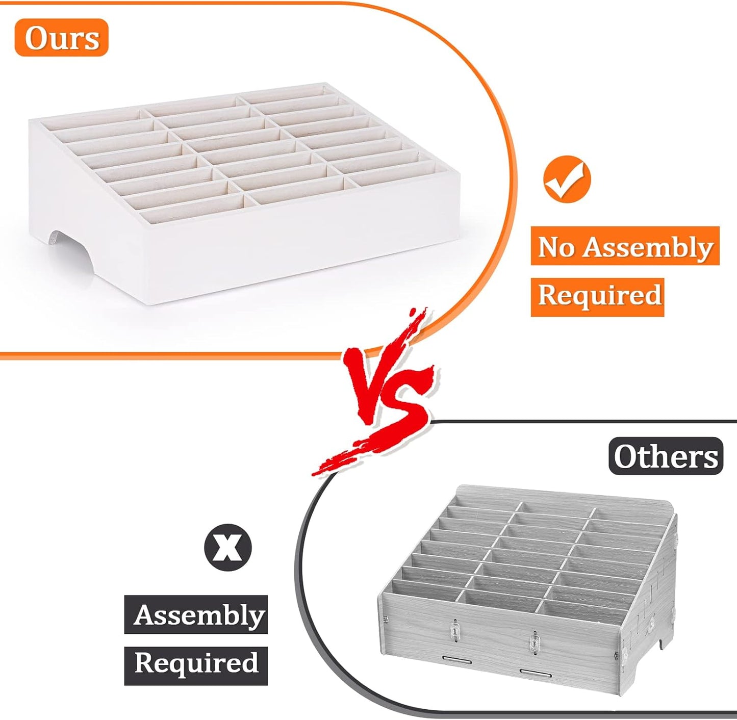 24-Grid Wooden Cell Phone Holder Desktop Organizer Storage Box for Classroom Office (White 24-Grid)
