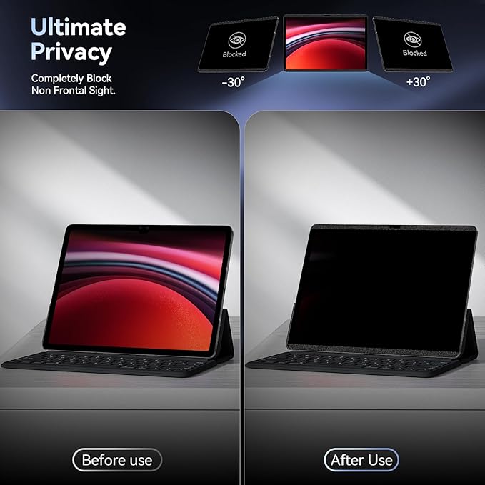 Magnetic Privacy Screen Protector for Samsung Galaxy Tab S9 Plus/Tab S9 FE+ Plus/S7 FE 5G / S8/S7 Plus 12.4 Inch Filter Anti Glare Blue Light Screen Removable Screen Protector,Anti-Spy,Bubble Free