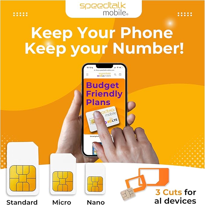 SpeedTalk Mobile Prepaid SIM Card Kit for Smart Phones & Cellphones | $5 Monthly Plan - 5G 4G LTE Data | 3-in-1 SIM Card Standard Micro Nano Size | USA Coverage Bring Your Own Phone