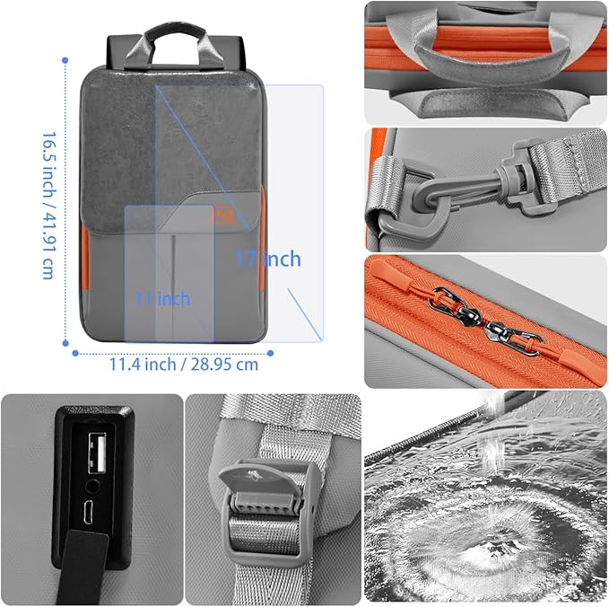 ZINZ Slim & Expandable Laptop Backpack 15.6 16 17 inch Travel Business Backpack Water-Resistant Daypack for Men and Women，Gray orange