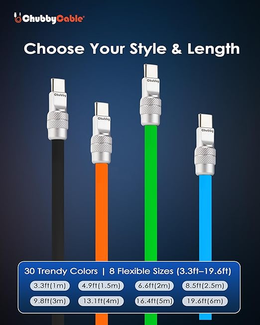 chubbycable Chubby 2.0 Fast Charging Cable Durable Soft Silicone USB C Cable 240W Extra Thick Charger Cord Compatible with iPhone 17-15 Series iPad, Light Purple, Type-C to Type-C, 3.3 FT