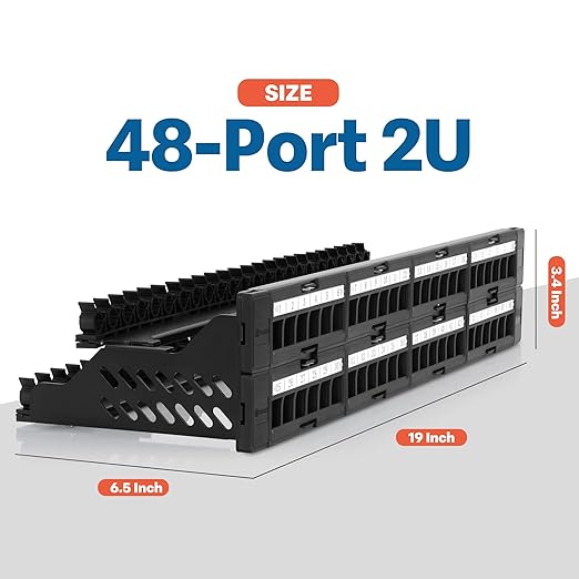 Everest 48 Port Keystone Patch Panel (4-Pack) - Removable 6-Port Panels - Use with Slim Profile Keystones ONLY (Wider Jacks May not fit Side by Side) - 16 Blank Keystone Jack Inserts Included