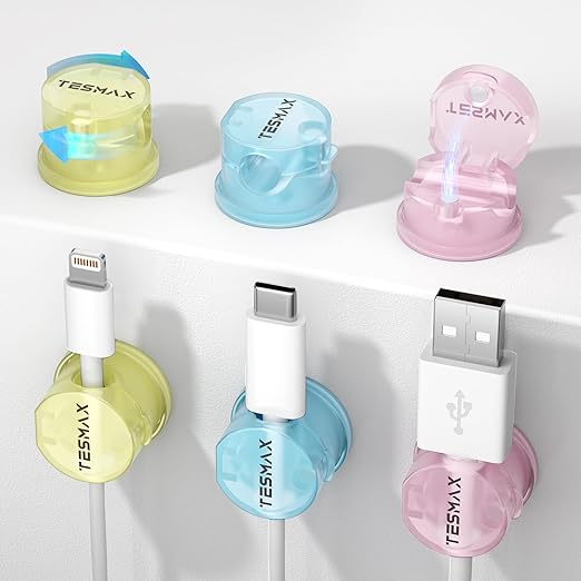 Magnetic Cable Clips 360° Rotation Cord Holder, 6Pack Cord Organizer 1s Lock Cable Smooth Adjustable Desk Organizers and Accessories, Adhesive Cord Clips for Nightstand,Phone,Wall,Car,Home Office
