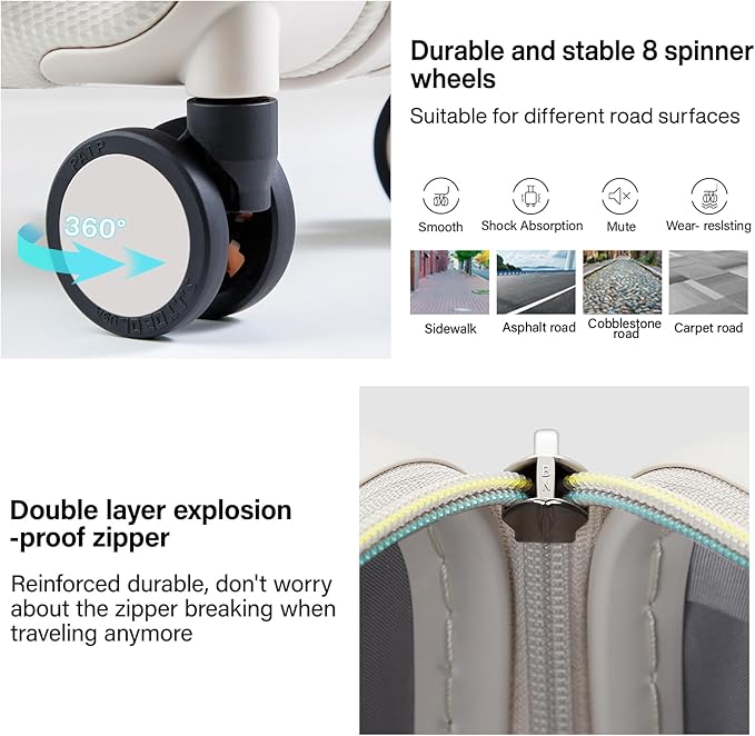 Hanke Expandable Hard Shell Luggage Sets 2 piece Carry On Luggage with Wheels Suitcases Lightweight Checked Travel Luggage Rolling Large Suitcase Travel Luggage Bag Woman Men 20/29 Inch(Ivory White)