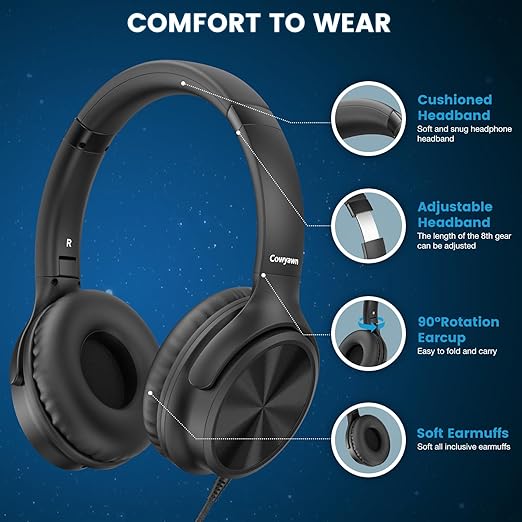USB C Headphones Wired, Over Ear USB C Wired Headphones with Microphone, Volume Control, HD Stereo Sound, Foldable USB Type C Headphones for Adult/Teens/Chromebook/Laptop/Computer/iPhone,Black