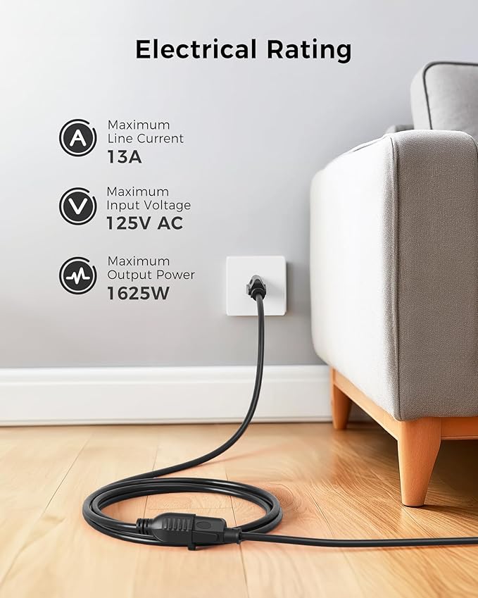 [UL Listed] Cable Matters 2-Pack 16 AWG Heavy Duty 13A Power Extension Cord - 3ft, 3 Prong Power Cord Extension, NEMA 5-15P to NEMA 5-15R, Black