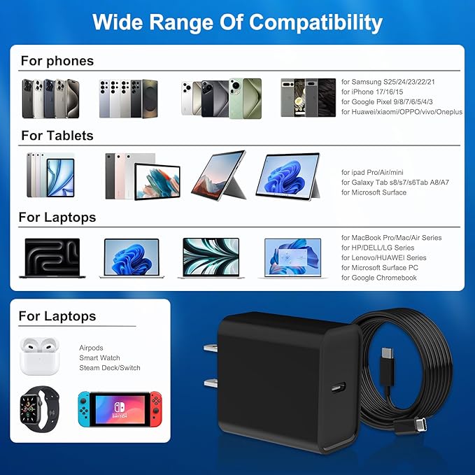 iPhone 17 16 15 Charger Fast Charging, 3 Pack PD 20W USB C Charger with 10FT Cord, USB C Cable Type C Chargers Block for iPhone 17/17 Pro/17 Pro Max/16/16 Plus/16 Pro/16 Pro Max/15/15 Pro（Black）