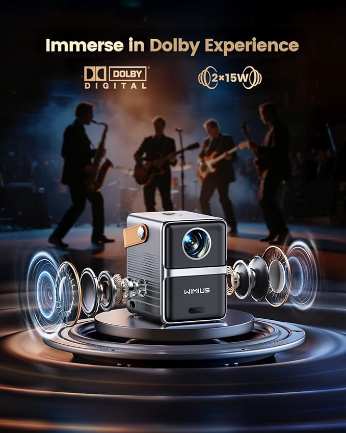 [Netflix-Licensed & Portable]Smart Mini Projector with WiFi and Bluetooth, 4K Supported,Dolby Audio,Auto Keystone & Electric Focus Outdoor Movie Projectors,WiMiUS Native 1080P HD Proyector