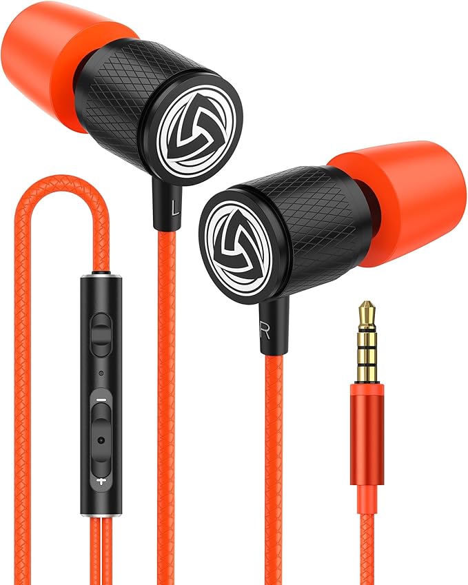 LUDOS Ultra Wired Earbuds in-Ear Headphones, 5 Years Warranty, Earphones with Microphone, Noise Isolating Ear Buds, Memory Foam for iPhone, Samsung, School Students, Kids, Women, Small Ears - Coral