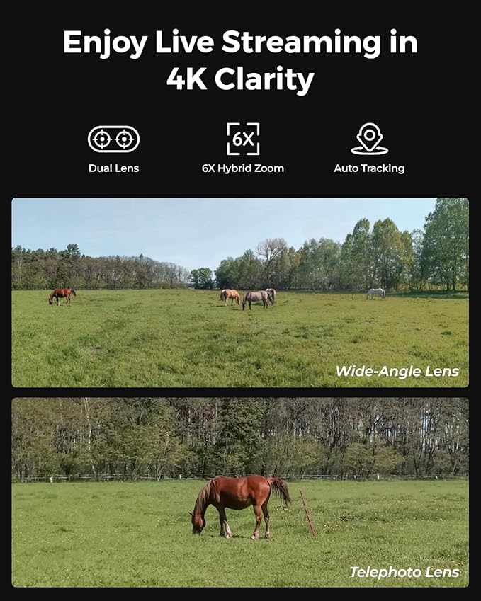 REOLINK 4K Dual Lens 4G LTE Cellular Security Camera, SIM Card Included, Wireless Auto Tracking Trail Camera, 6X Hybrid Zoom, No-Glow IR, Waterproof for Wildlife, TrackMix LTE Trail + Solar Panel 2