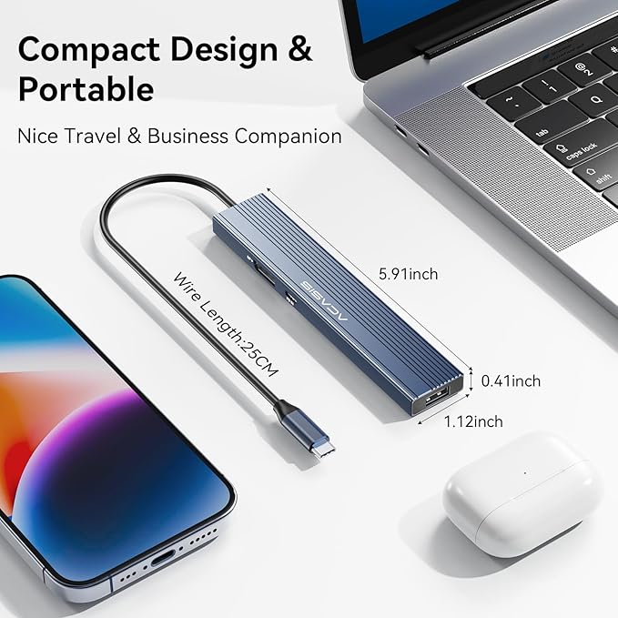 ACASIS USB C Hub with DP Port 10Gbps Multiport Adapter with 4K Display Port 3*USB3.2 Gen2+USB2.0 480M/bps Data Port 100W Power Delivery SD/TF3.0 USB C to Displayport for Video Editors and More