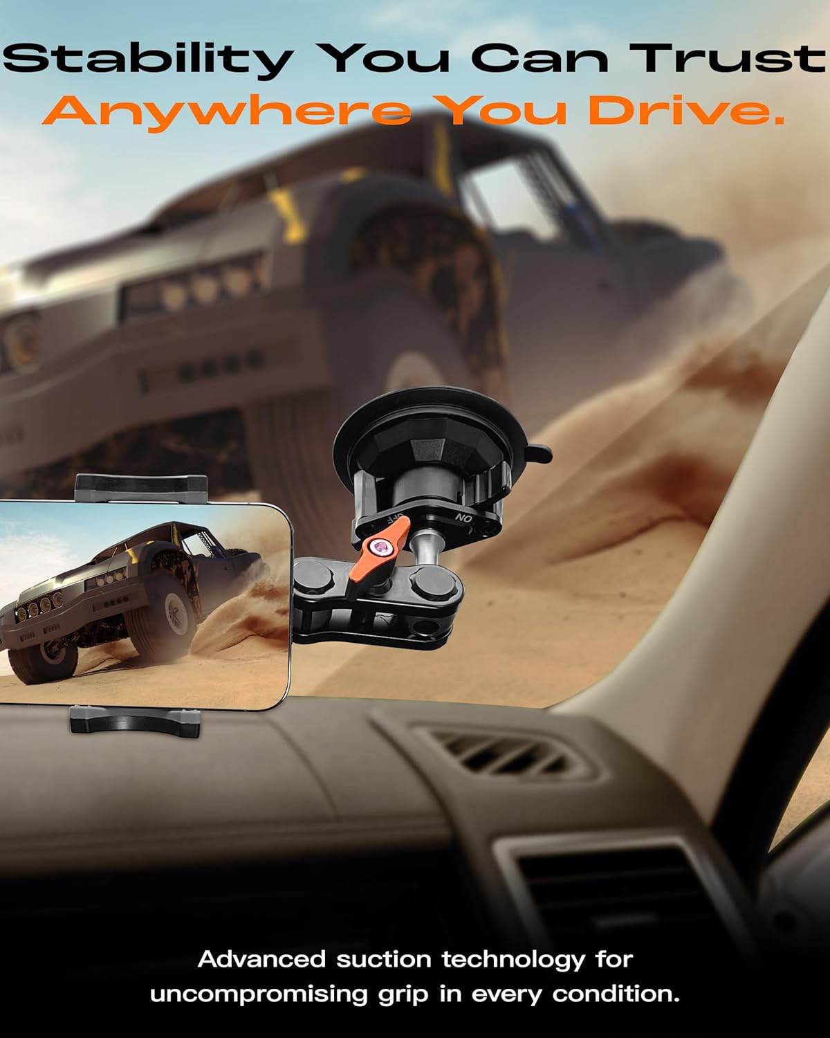 chubbycable ChubbyGrip Pro Dash Mount Premium Metal Knobs Phone Holders for Your Car 360° Rotation Suction Cup Phone Mount for Windshield, Clamp, Orange