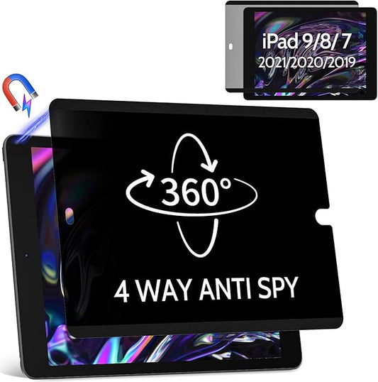 360° 4 Way Magnetic Privacy Filter for iPad 9th/8th/7th Generation (10.2 Inch, 2019/2020/2021), Removable Anti-Glare Blue Light Matte Privacy Screen Protector, Anti-Scratch, Bubble-Free, Reusable
