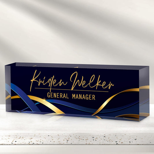 Personalized Name Plate for Desk - Custom Engraved Name Plates for Man - Boss Day Gifts for Boss - Acrylic Office Decor Appreciation Gifts for Teacher Nurse Coworker Social Worker (Iron Blue)