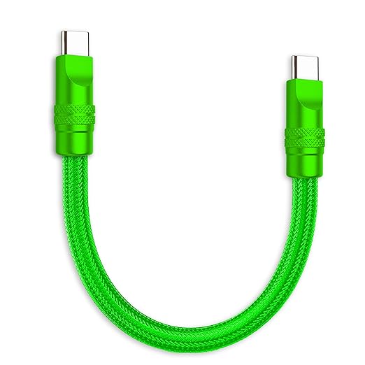 chubbycable Cute Chubby 240W Short USB C Cable Power Bank Fast Charging Cable Nylon Braided Charger Cord Compatible with iPhone 17-15 Series iPad, Green+Green, Type-C to Type-C, 0.82FT