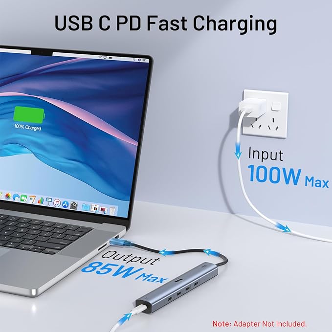 10Gbps USB C Hub with 4K@60Hz Video Display, Selore 5 Ports USB C Splitter, C Port Data Transfer, 100W PD-in Charging, Dongle Multiport Adapter for MacBook Pro, iPad, Dell, HP, and More
