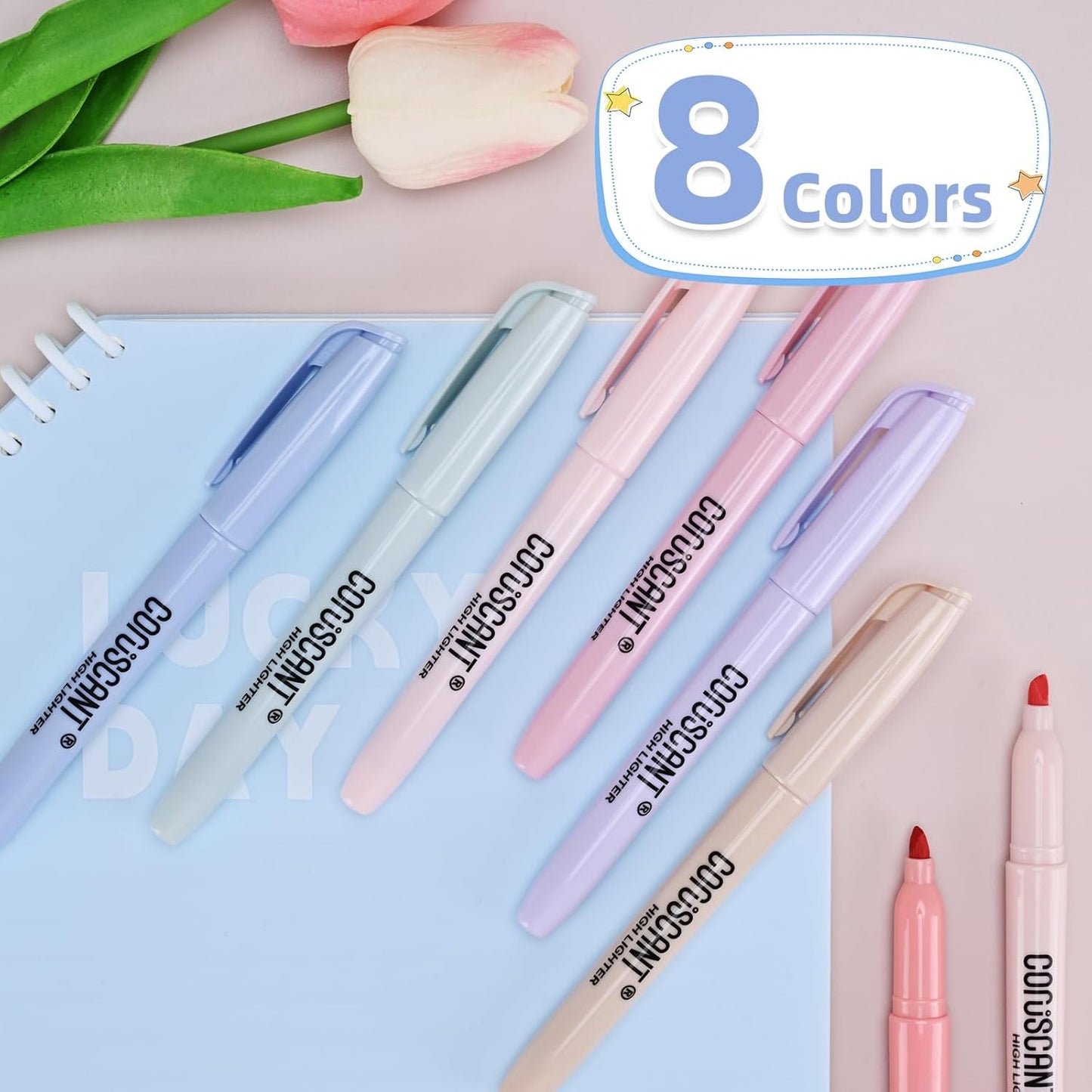 coruscant Pastel Highlighters Set, Assorted Colors Chisel Tip Cute Bible Highlighters, No Bleed Dry Quickly, for Journal Bible Study, Perfect for thin paper, School Office Supplies, 8 Pack