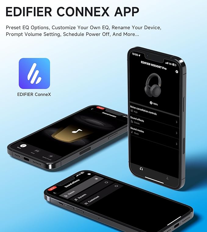 Edifier W800BT Pro Hybrid Active Noise Cancelling Headphones - Hi-Res Audio - AI Call Noise Cancellation - 45H Playtime - Fast Charging - Foldable - Wireless Over-Ear Bluetooth 5.4 Headphones - Gray