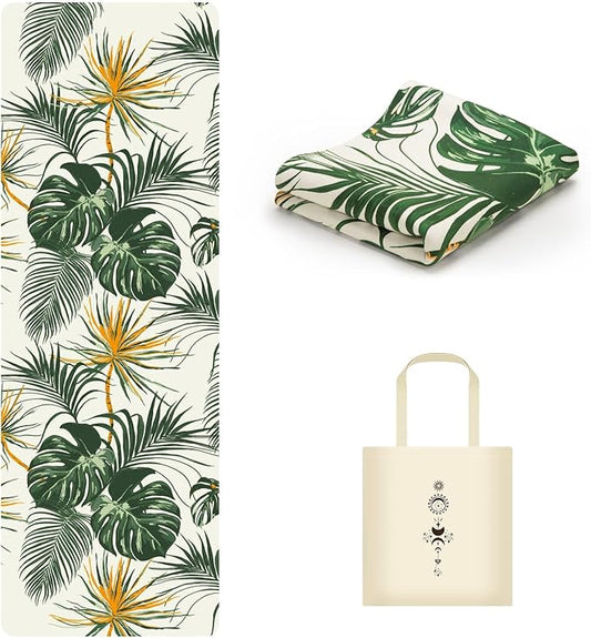 Travel Foldable Suede Yoga Mat, Tear-resistant Non-Slip Fitness Mat, Tote Bag included for Yoga Pilates Exercise Workout, 0.06 Inch/1.5 mm Thick, 72 x 24 Inch/183 x 61 cm