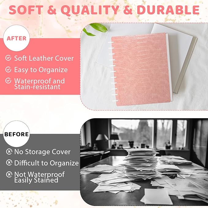 Pu Leather 8.5x11 In Discbound Notebook Cover And Disc Set Discbound Planner Cover With 11 Pcs Expansion Discs Letter Size Disc Bound Notebook Accessories For Office(Pink;No Inner Paper)