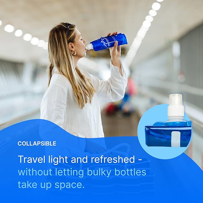 Elite Screens Collapsible Water Bottles - 10-Pack, 16.9 oz, Blue - Foldable & Reusable Water Bottle with Carabiner Strap for Hiking, Camping & Cycling - Long Flight Must-Haves & Theme Park Essentials