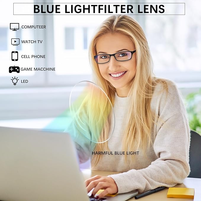 VIDEBLA Computer Reading Glasses Men and Women Anti Eyestrain Blue Light Blocking Glasses for Reading (2 Black 4 Tortoise, 2.25, x)