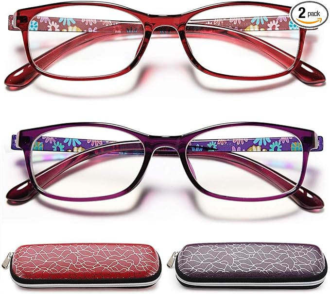 EYEURL Lightweight Flexible Reading Glasses for Women - 2 Pack Blue Light Blocking Computer Readers +3.50 Magnification TR90 Eyeglasses and Hard Case
