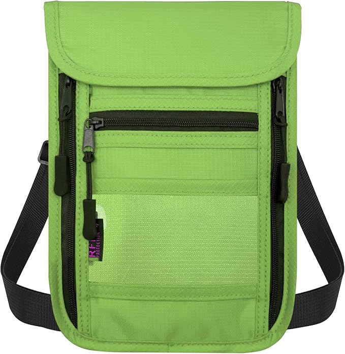 sundee Travel Neck Wallet with Double Zippers, RFID Blocking Passport Holder with Adjustable Neck Strap for Men and Women to Keep Cash, Credit Cards and Travel Documents Safe - Grass Green