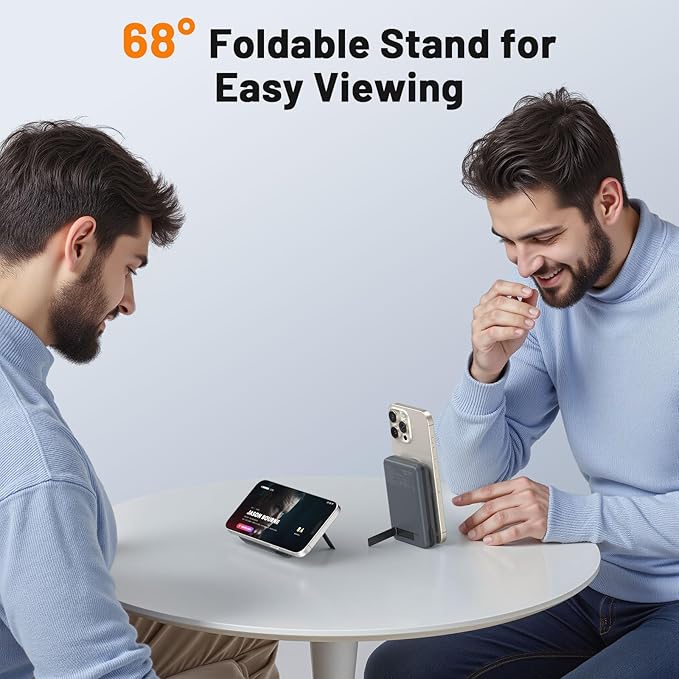 Magnetic Portable Charger 10,000mAh Qi2 Certified 15W Fast Charging Wireless Power Bank, Magsafe Battery Pack with Foldable Stand, PD20W USB C Built in Cable, for iPhone 16/15/14/13/12 Series