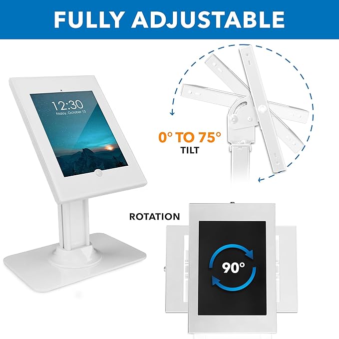 Mount-It! Anti-Theft Tablet Kiosk, Locking Countertop Tablet Enclosure with Freestanding Base, Universal Enclosure for iPads Gen 7, 8, 9 and 10, iPad Pro, iPad Air, White