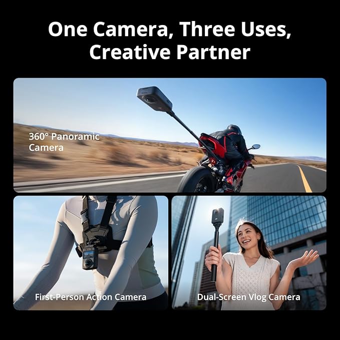 DJI Osmo 360 Camera, Waterproof 8K 360° Action Camera with 1-Inch 360° Imaging, Extended Battery Life with 3 Batteries, Native 8K 360° Video, 105GB Built-in Storage, 360 Action Camera for Sports